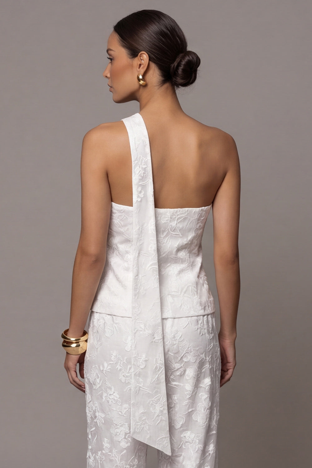 Floral Ivory One Shoulder Breasted 2 Piece Work Suits