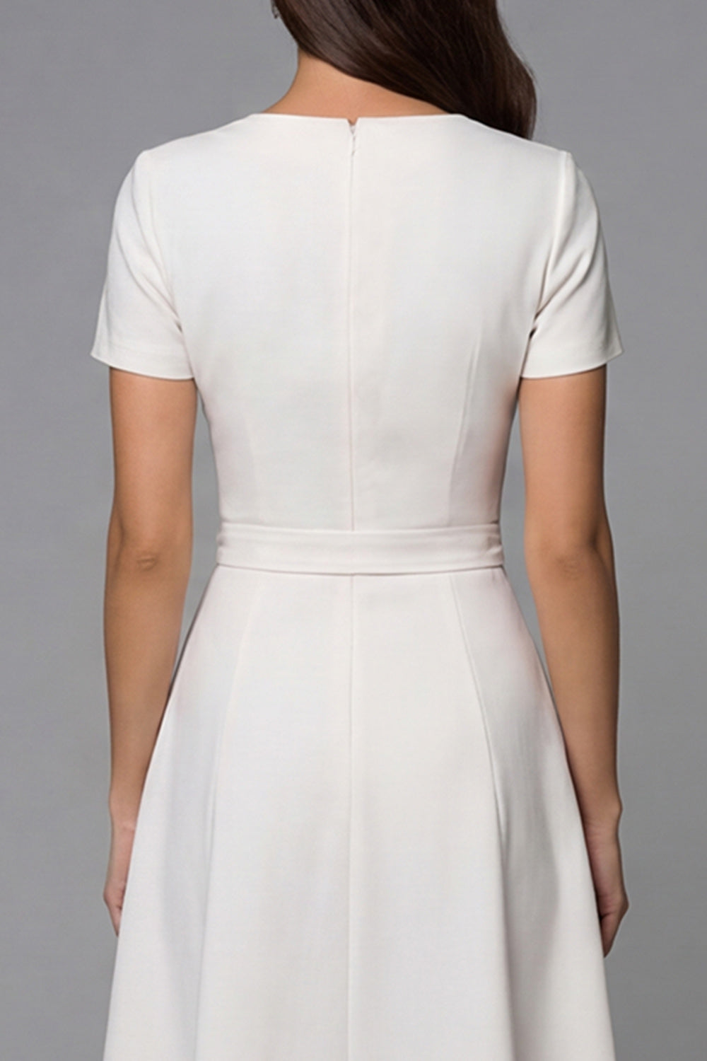 Ivory A Line Square Neck Breasted Short Sleeves Midi Work Dress