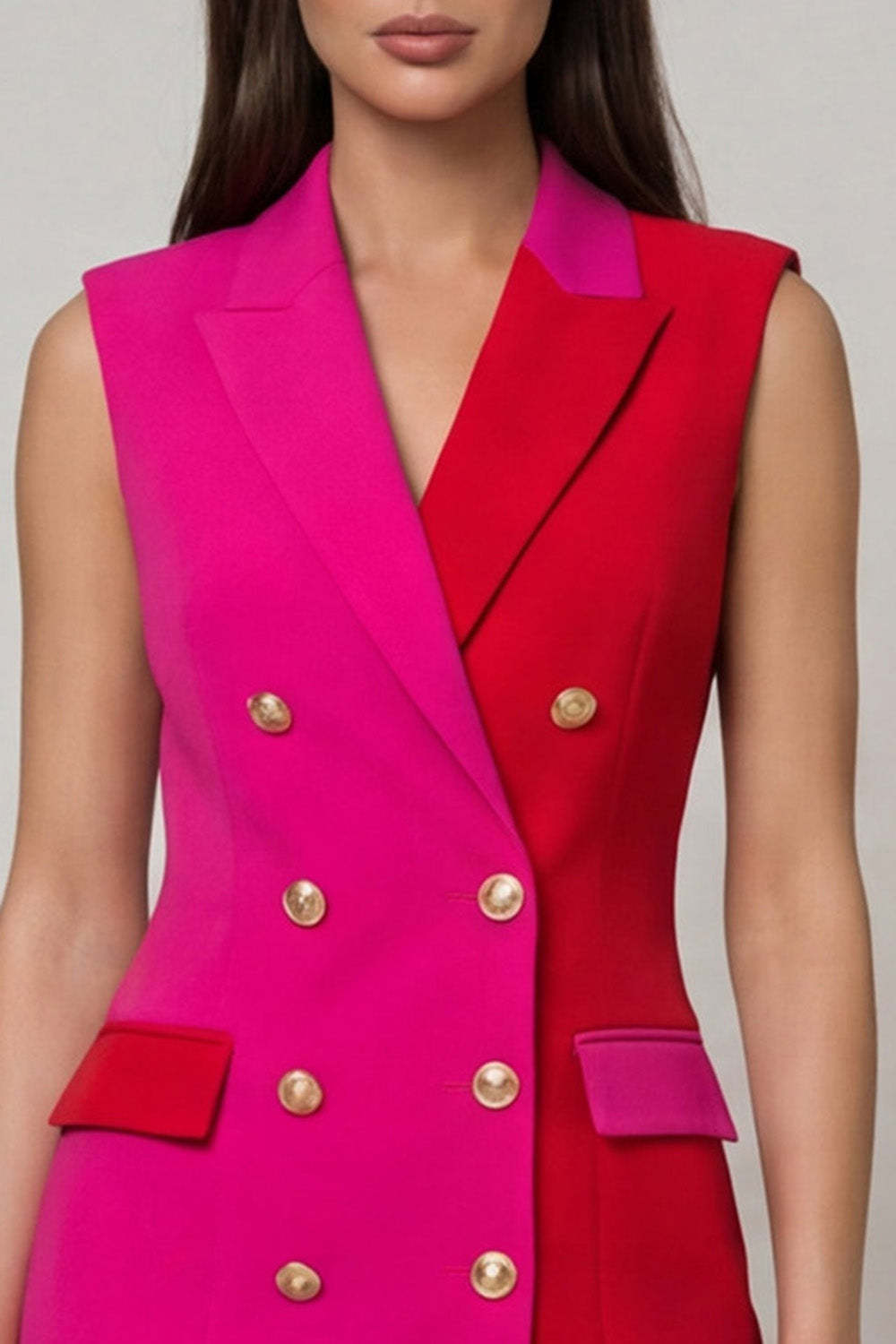 Fuchsia and Red Bodycon Peak Lapel Short Work Dress