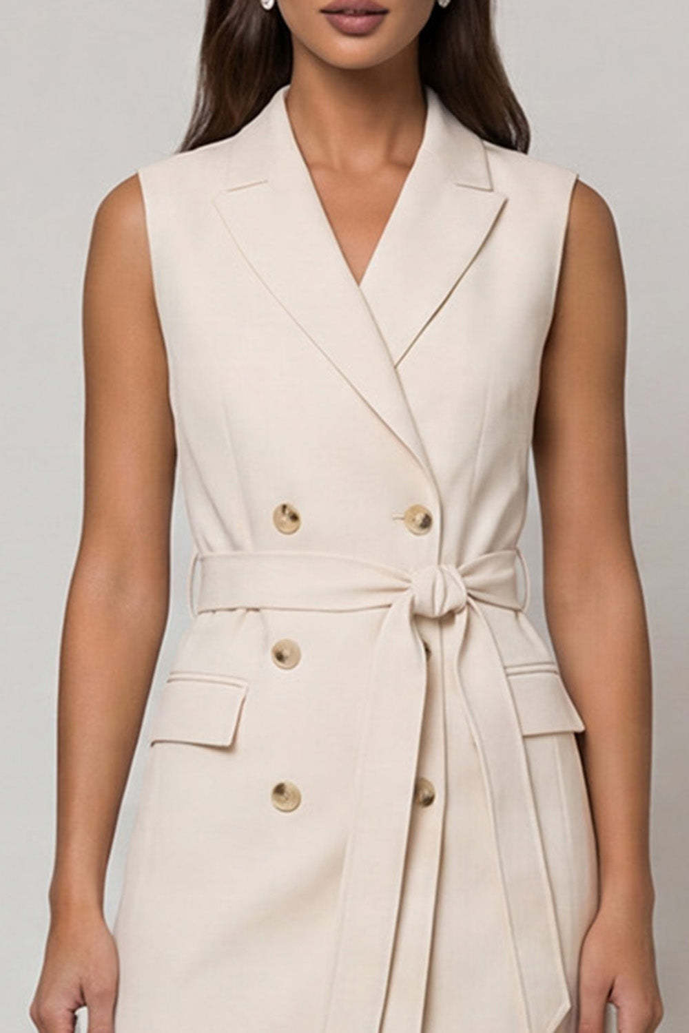 Ivory A Line Sleeveless Short Work Dress with Belt