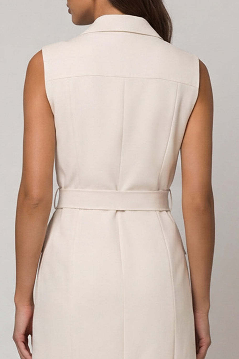 Ivory A Line Sleeveless Short Work Dress with Belt
