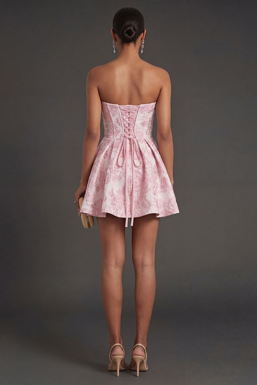 Pink Jacquard Floral Sweetheart Short Summer Wedding Guest Dress