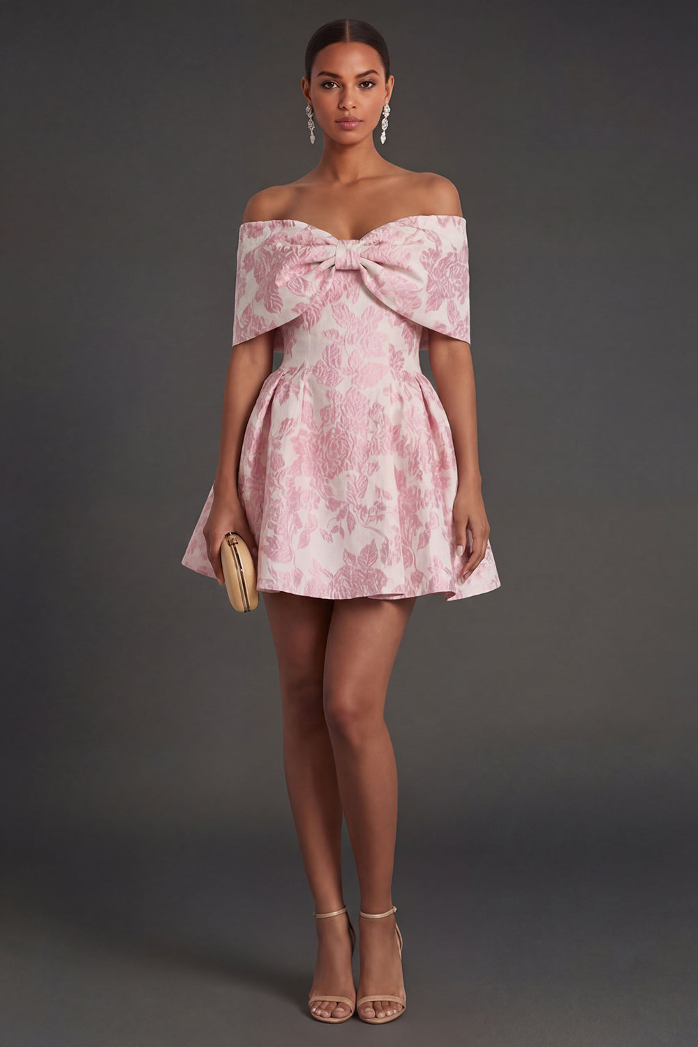 A Line Jacquard Pink Floral Short Summer Wedding Guest Dress