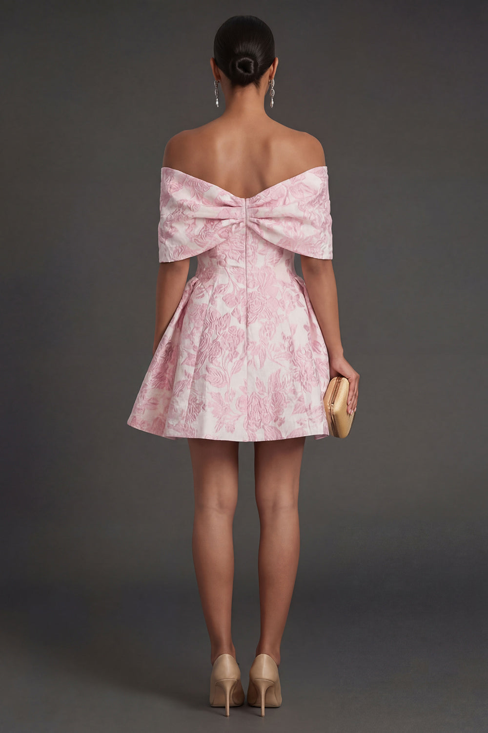A Line Jacquard Pink Floral Short Summer Wedding Guest Dress