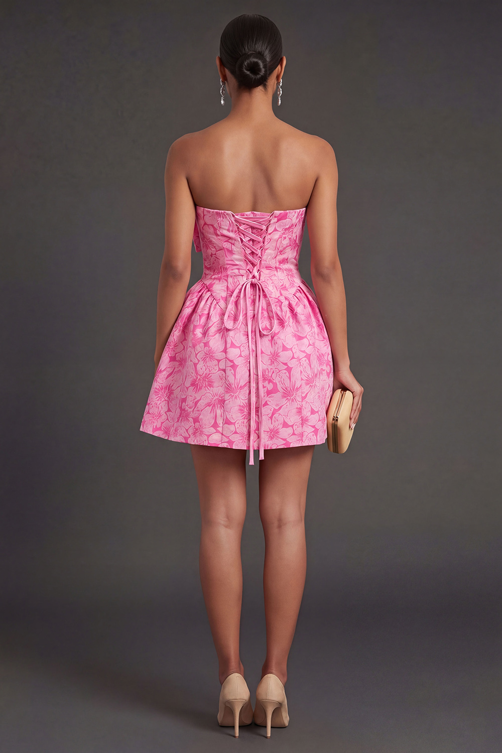 A Line Jacquard Blue Floral Short Summer Wedding Guest Dress