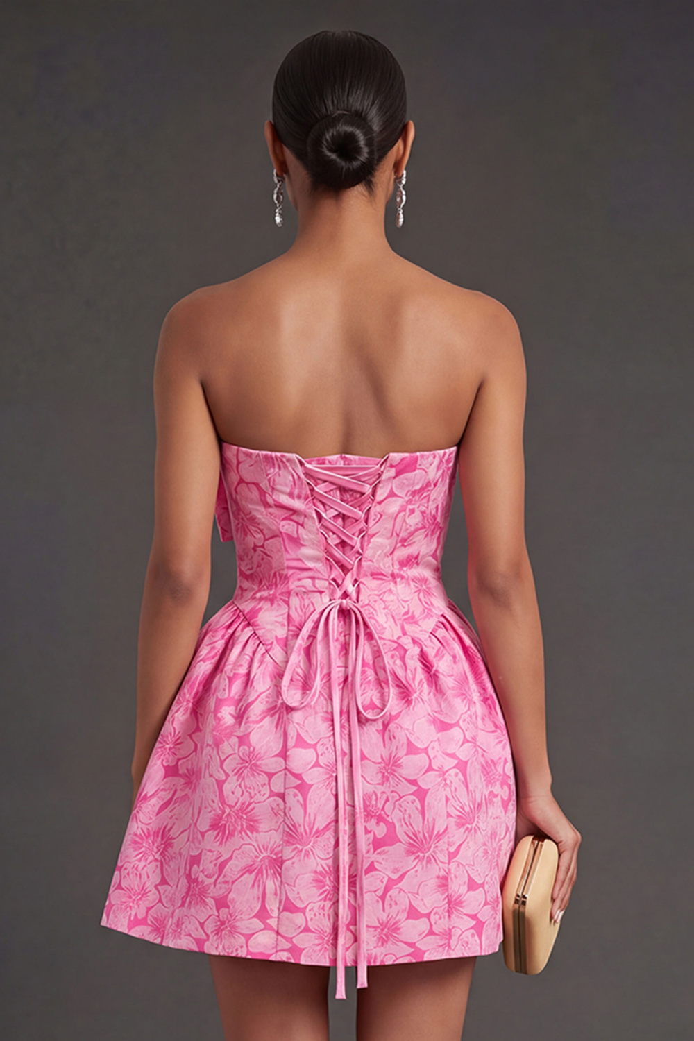 A Line Jacquard Blue Floral Short Summer Wedding Guest Dress