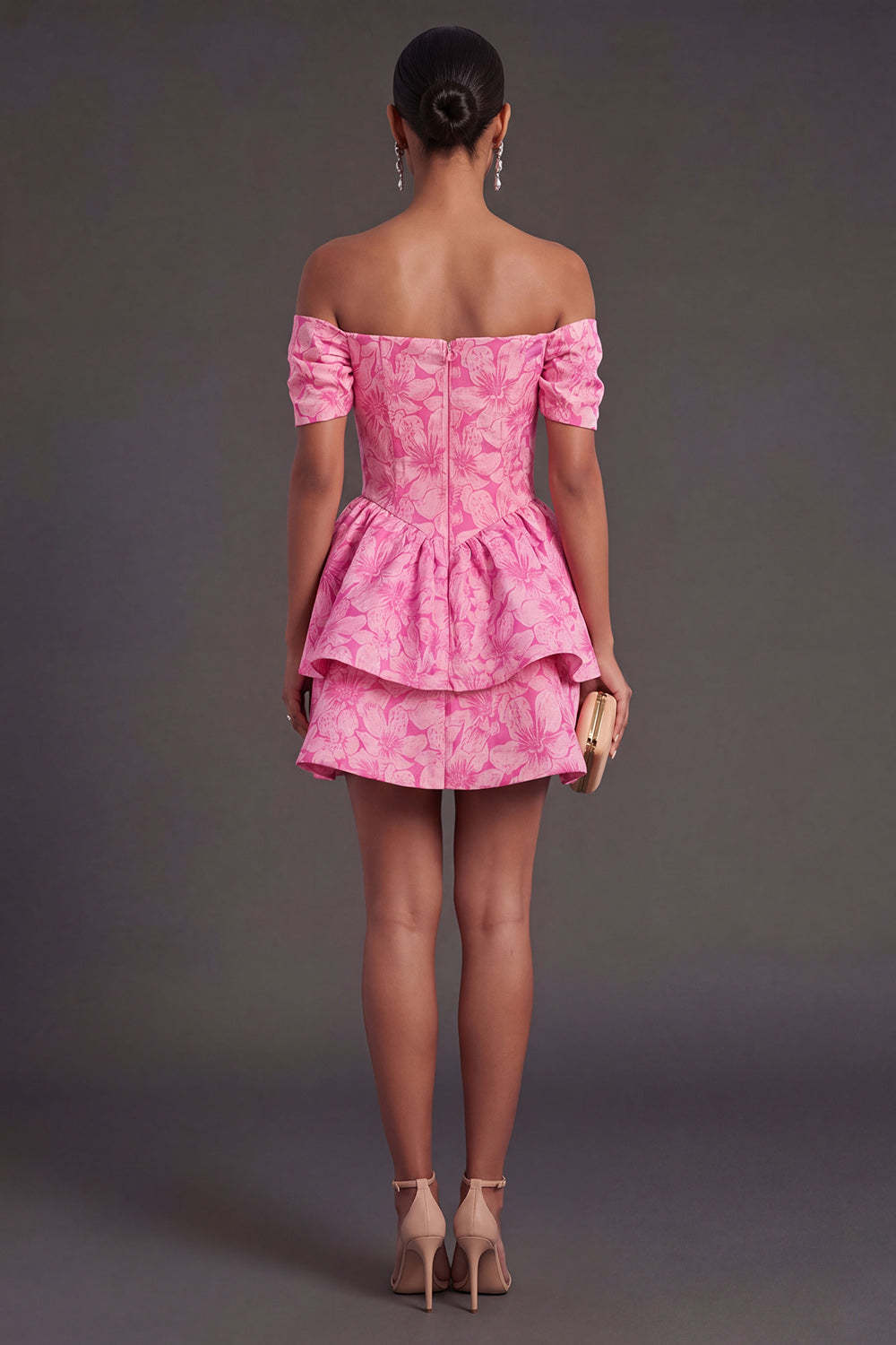 Fuchsia Floral Ruffled Short Summer Wedding Guest Dress