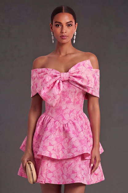 Fuchsia Floral Ruffled Short Summer Wedding Guest Dress