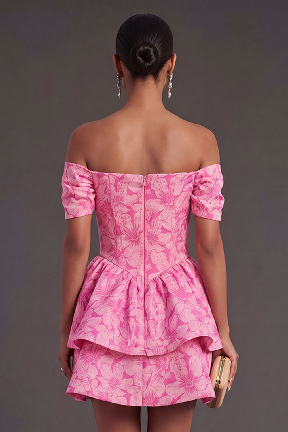 Fuchsia Floral Ruffled Short Summer Wedding Guest Dress