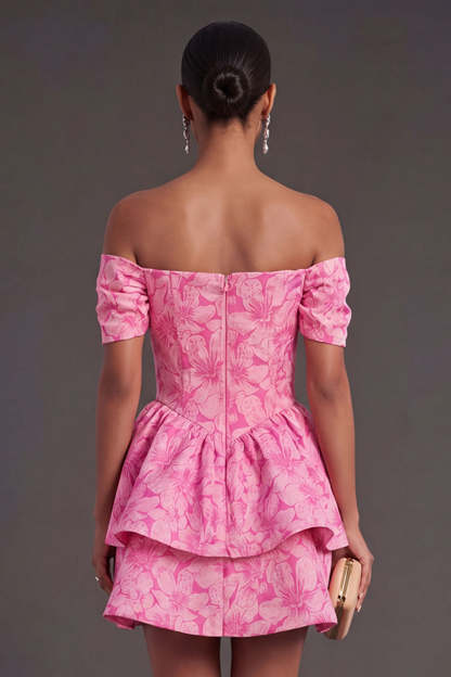 Fuchsia Floral Ruffled Short Summer Wedding Guest Dress