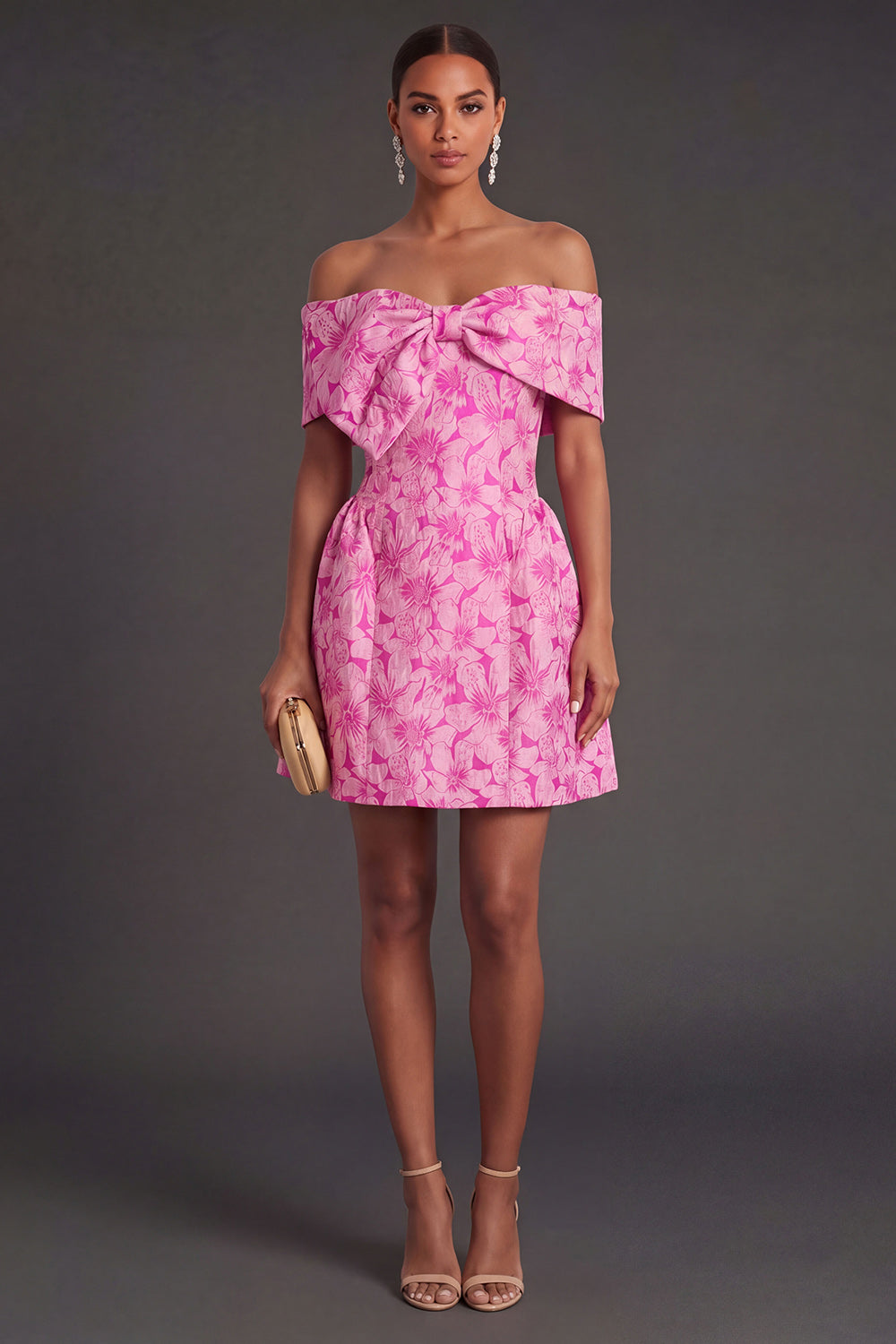 A Line Floral Fuchsia Short Summer Wedding Guest Dress