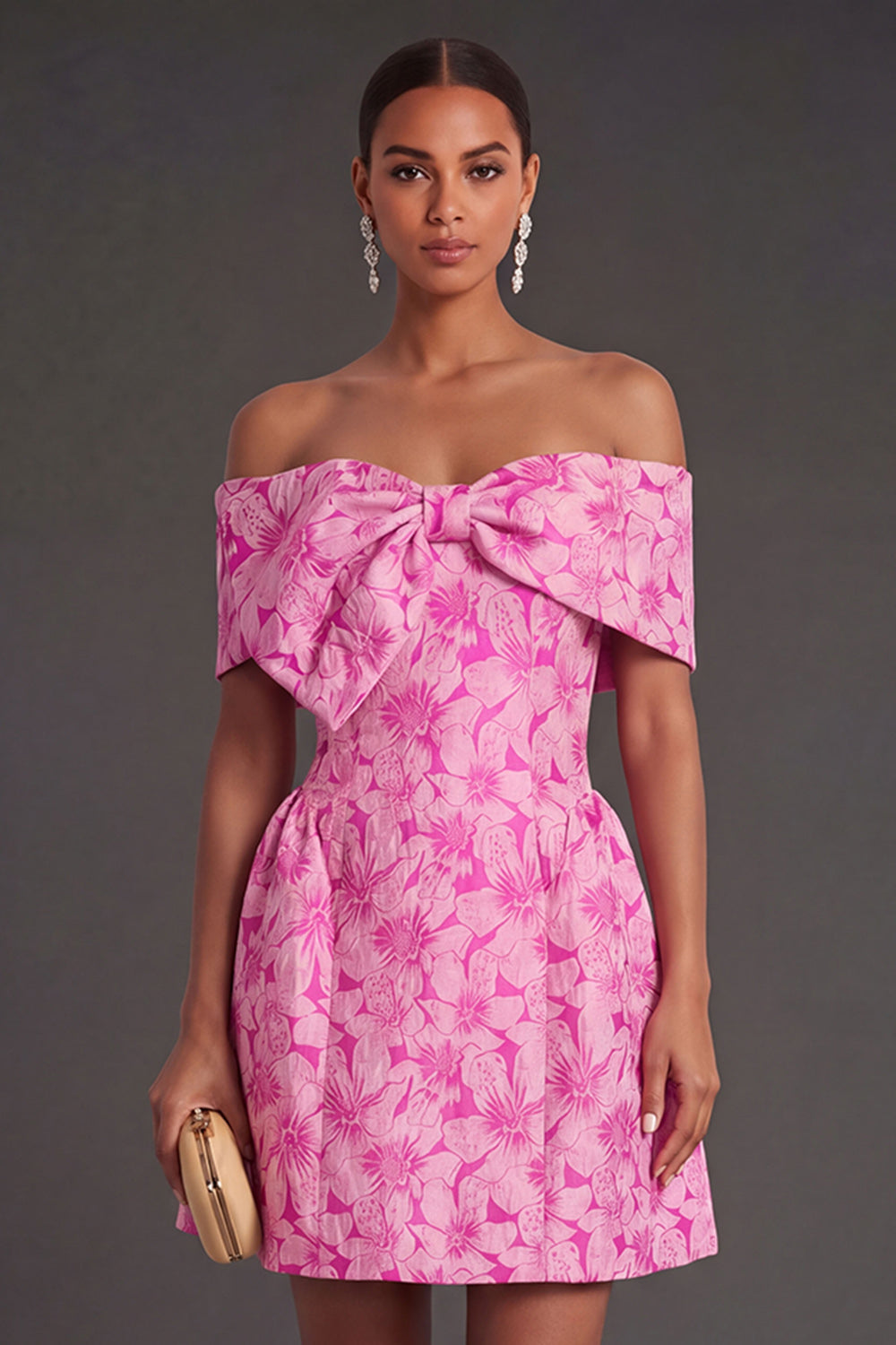 A Line Floral Fuchsia Short Summer Wedding Guest Dress