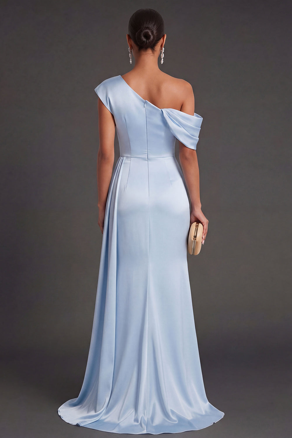 Sky Blue Mermaid Ruched Long Formal Dress with Slit