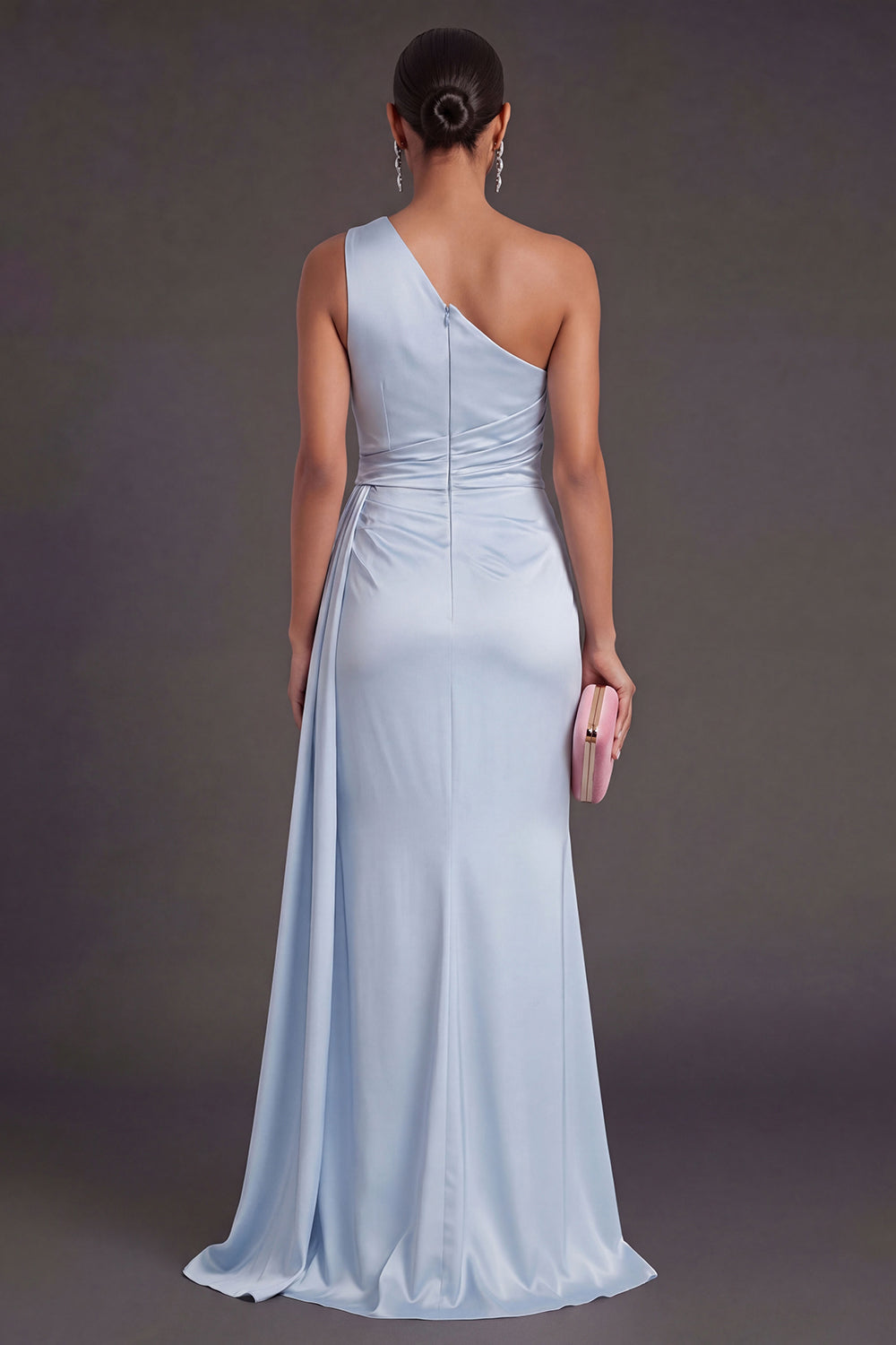Sky Blue Mermaid One Shoulder Long Formal Dress with Slit