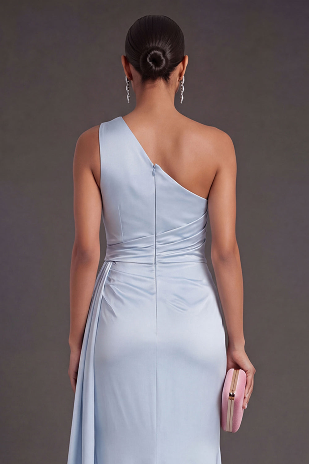 Sky Blue Mermaid One Shoulder Long Formal Dress with Slit