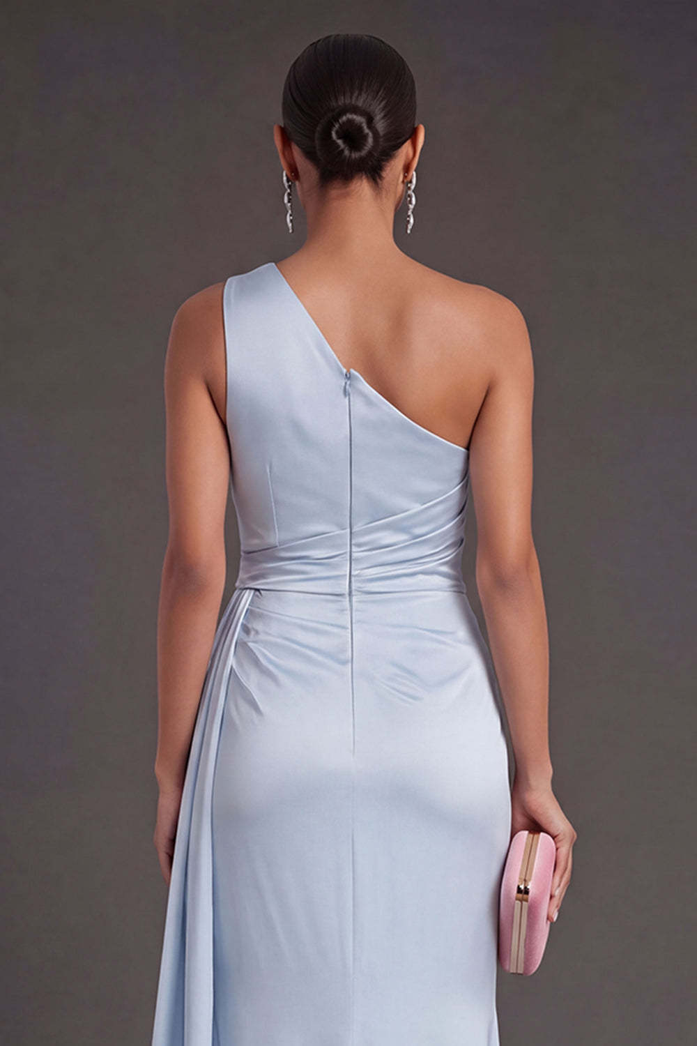 Sky Blue Mermaid One Shoulder Long Formal Dress with Slit