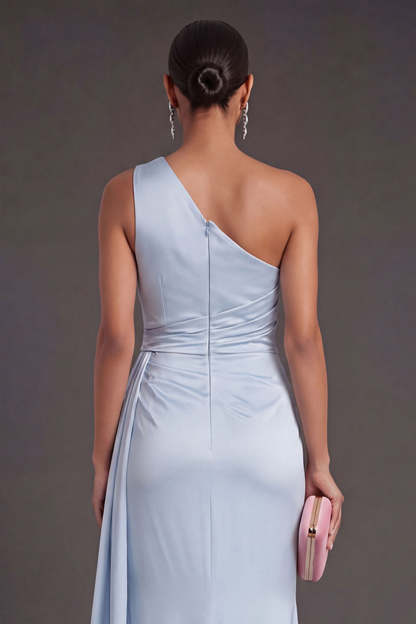 Sky Blue Mermaid One Shoulder Long Formal Dress with Slit