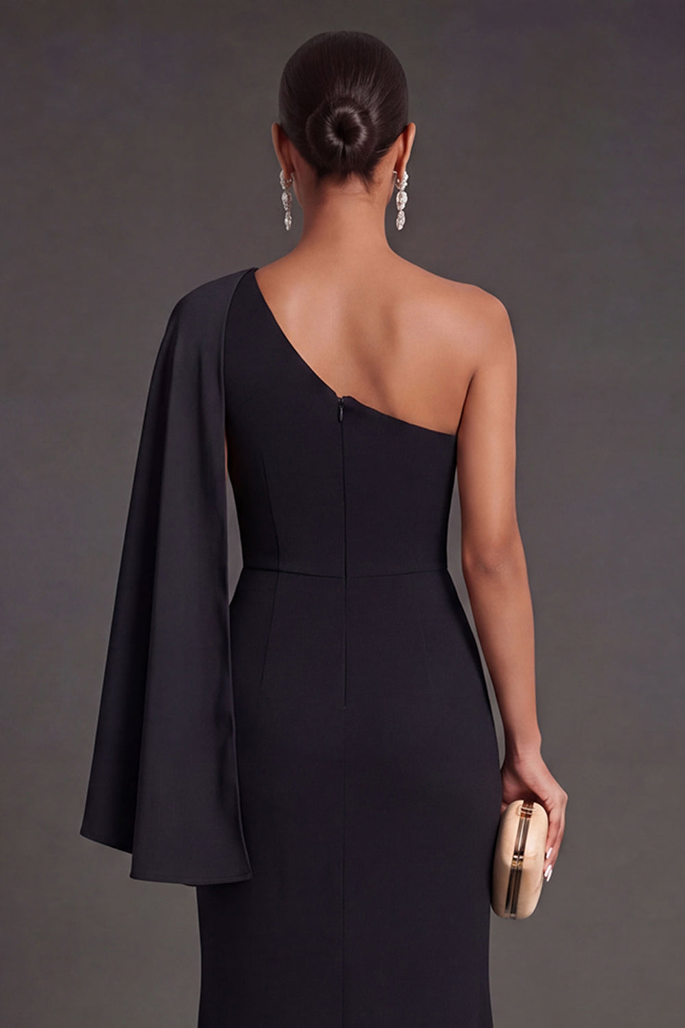 Mermaid Black One Shoulder Long Formal Dress with Slit