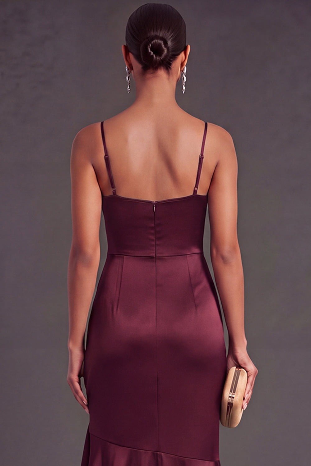 Ruffled Satin Black Mermaid Long Formal Dress with Slit