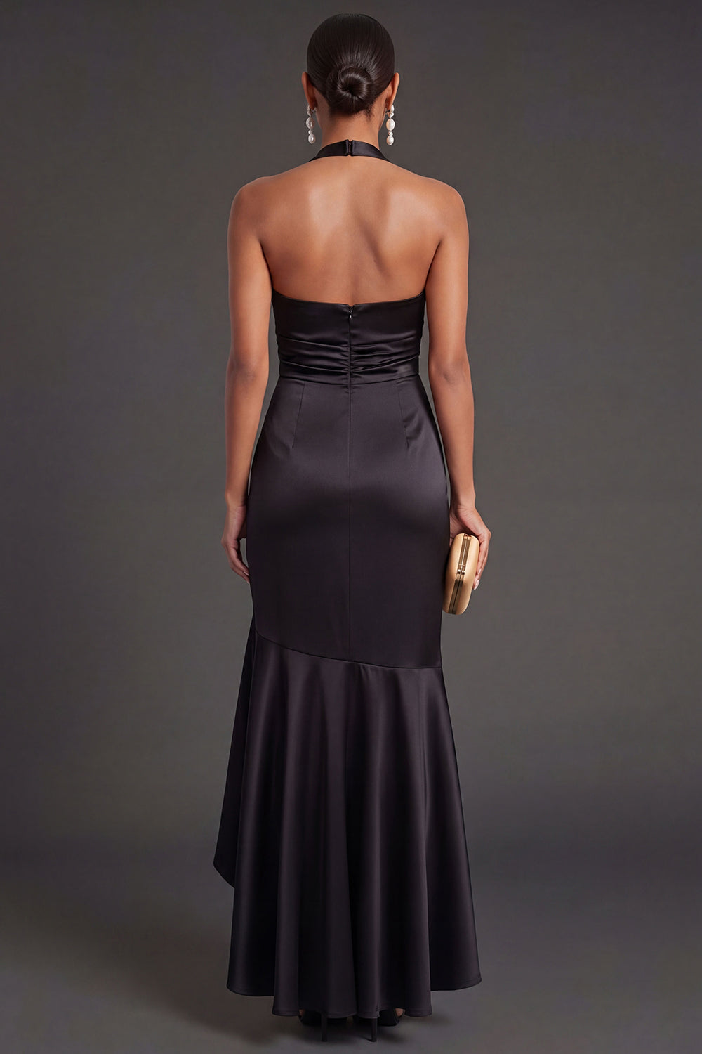 Halter Neck Mermaid Black Long Formal Dress with Slit