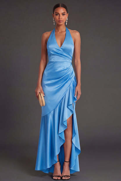 Halter Neck Mermaid Black Long Formal Dress with Slit