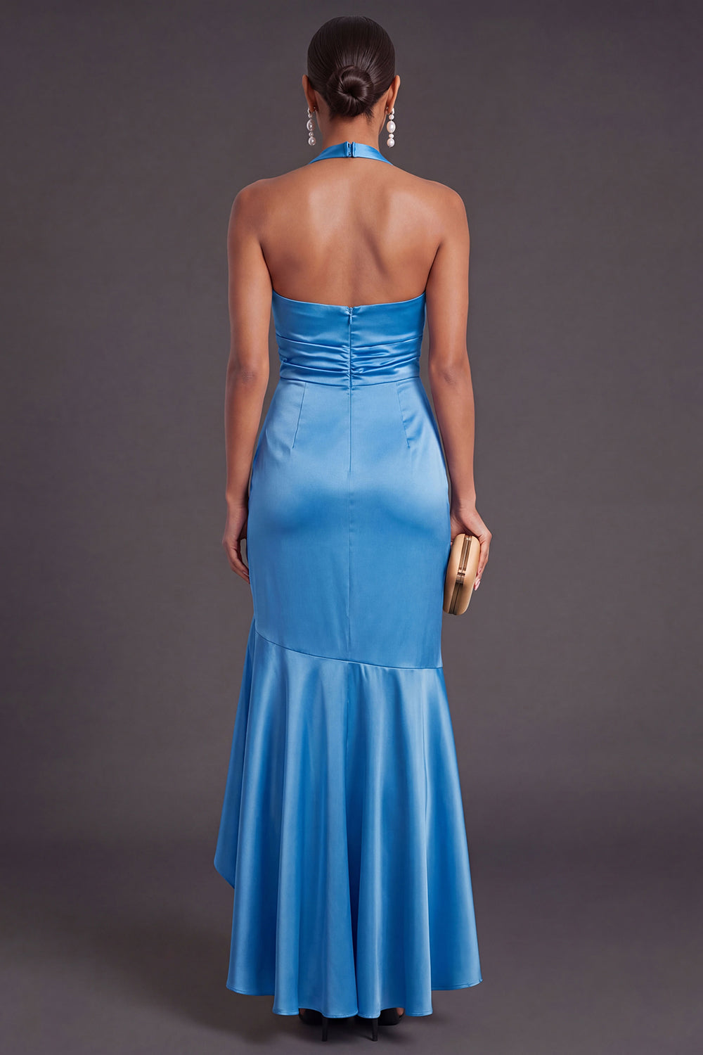 Halter Neck Mermaid Black Long Formal Dress with Slit