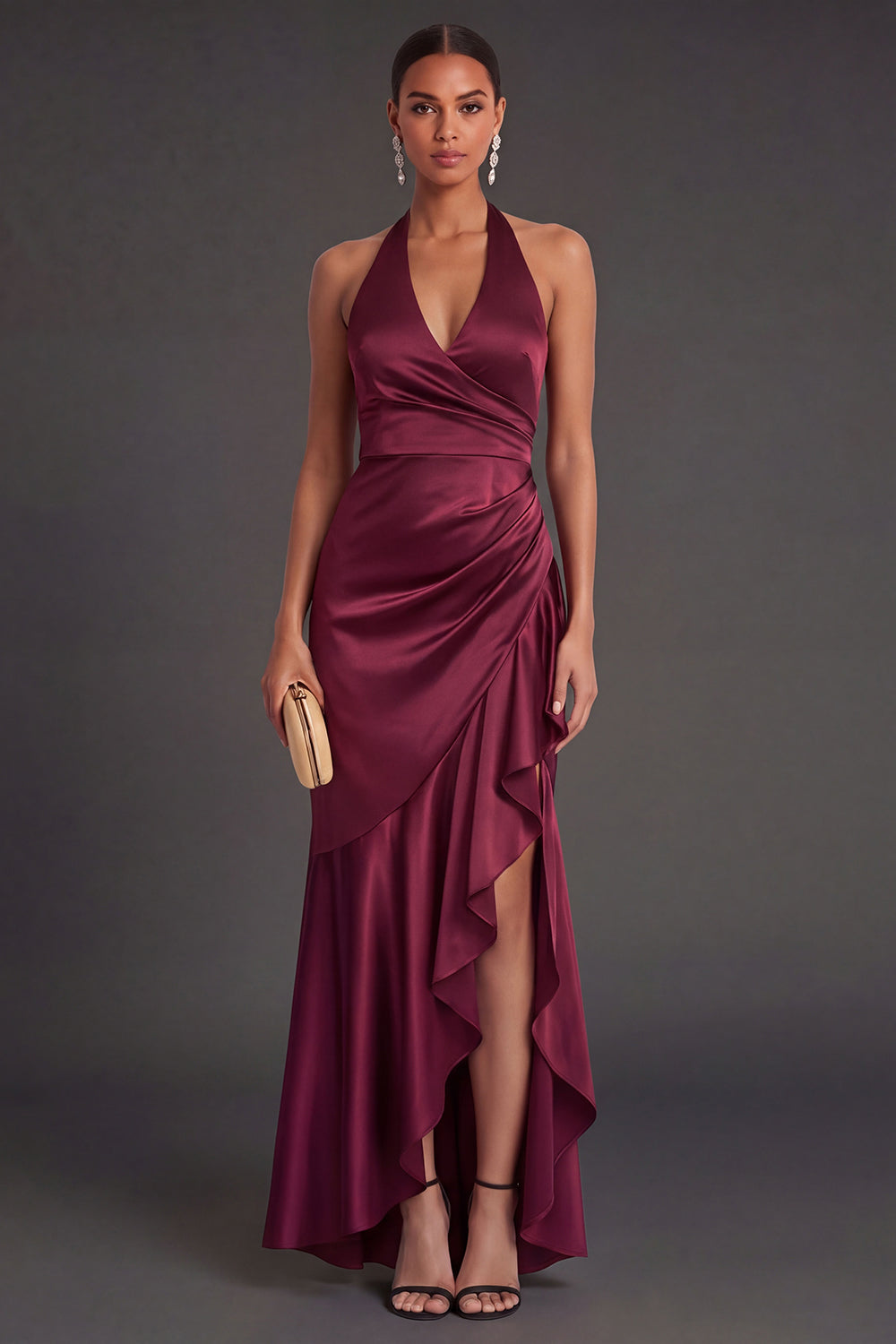 Halter Neck Mermaid Black Long Formal Dress with Slit