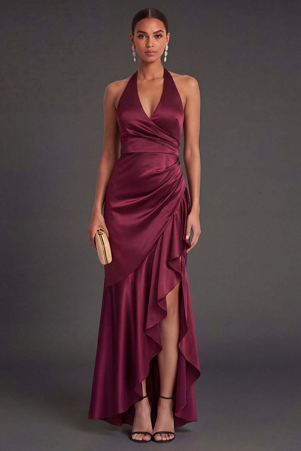 Halter Neck Mermaid Black Long Formal Dress with Slit