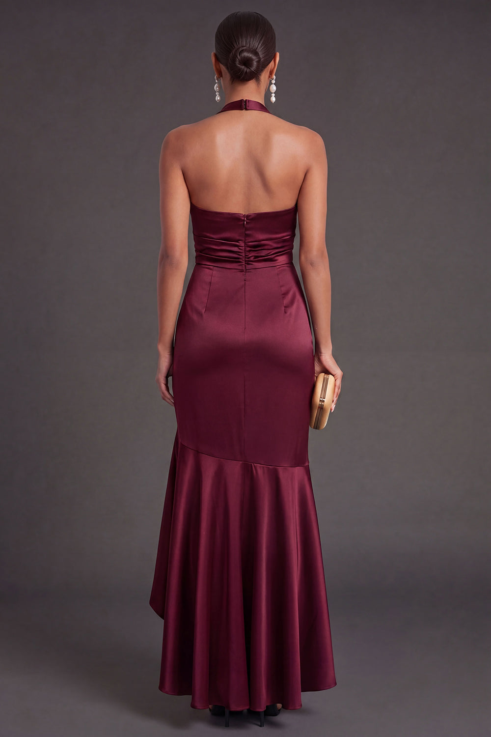 Halter Neck Mermaid Black Long Formal Dress with Slit