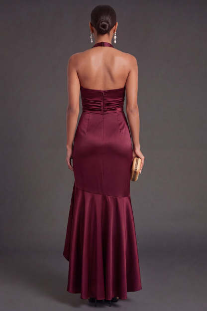Halter Neck Mermaid Black Long Formal Dress with Slit