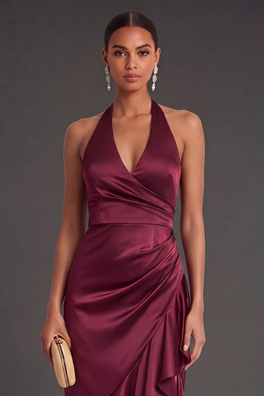 Halter Neck Mermaid Black Long Formal Dress with Slit