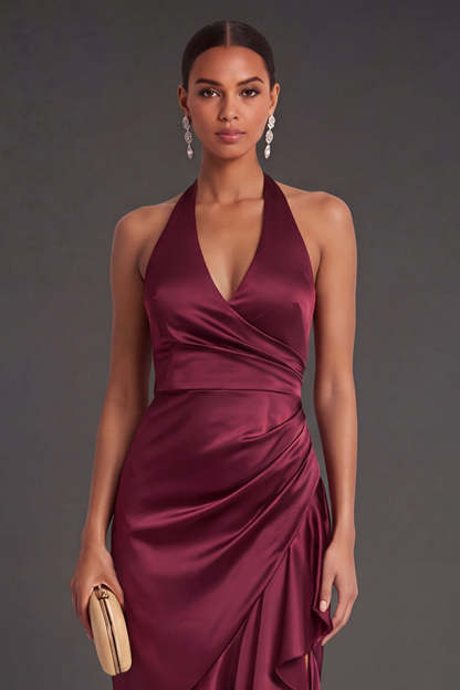 Halter Neck Mermaid Black Long Formal Dress with Slit