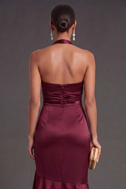 Halter Neck Mermaid Black Long Formal Dress with Slit