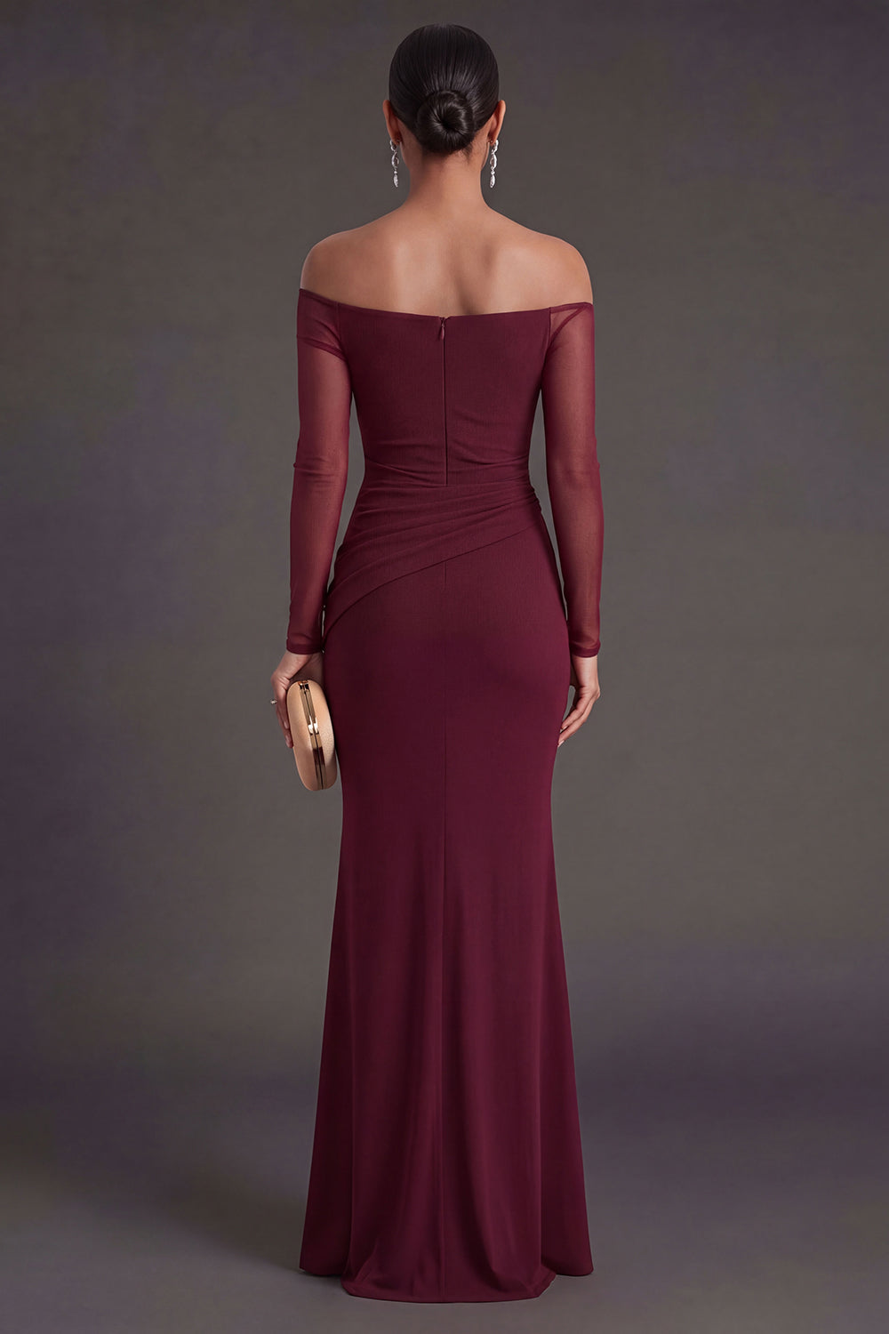 Ruched Burgundy Mermaid Long Formal Dress with Slit