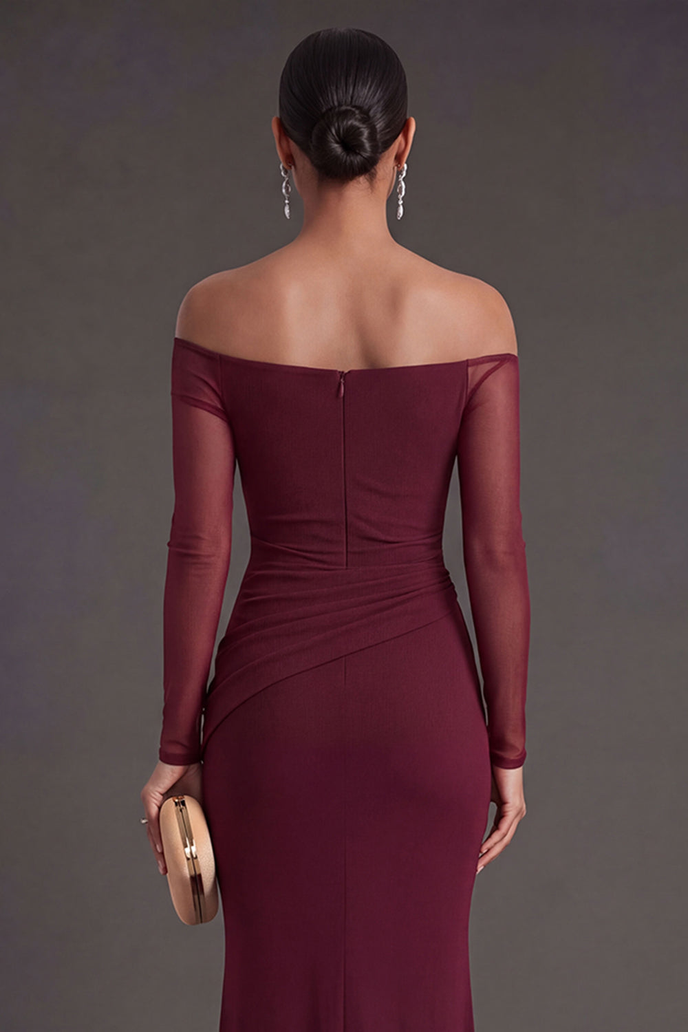 Ruched Burgundy Mermaid Long Formal Dress with Slit