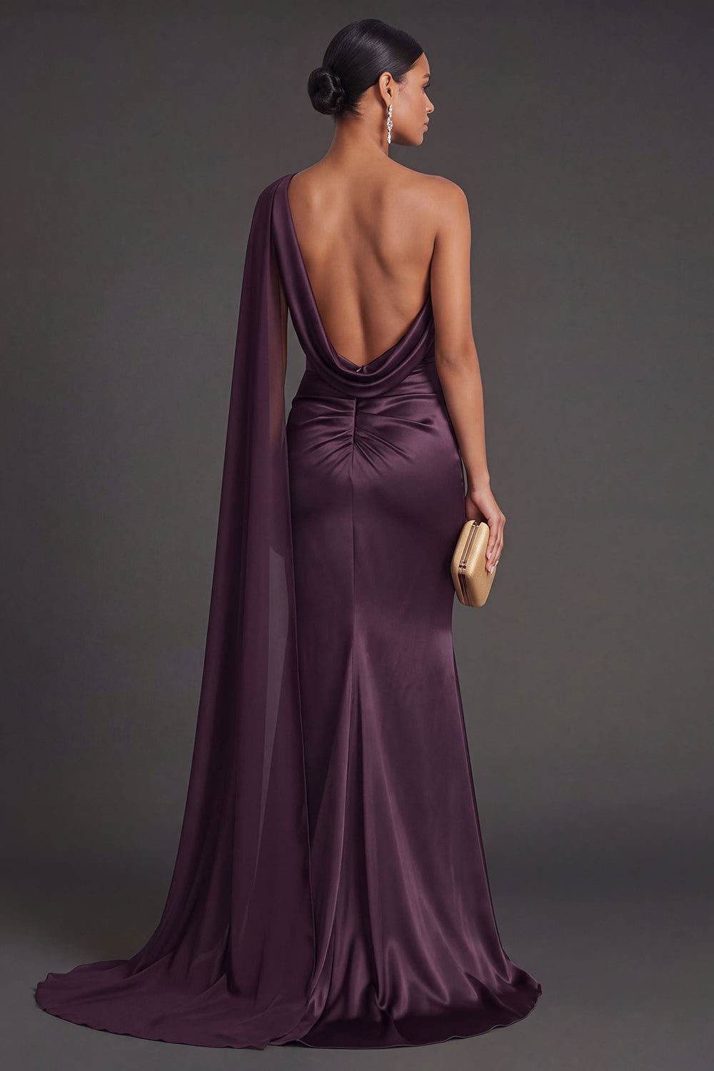Cabernet Ruched Satin Mermaid Long Formal Dress