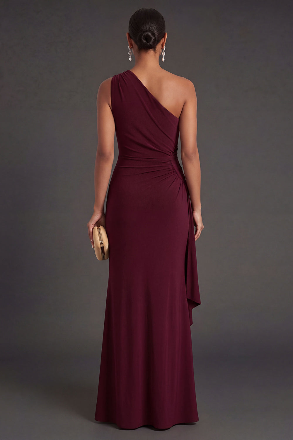One Shoulder Mermaid Burgundy Long Formal Dress with Slit