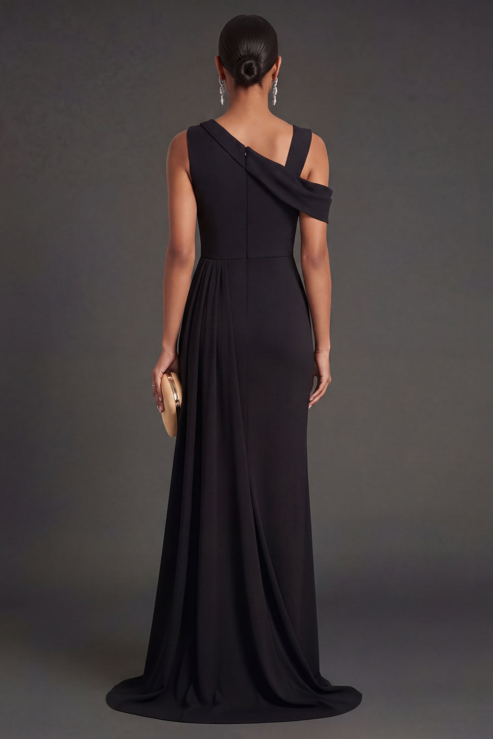 Black Mermaid Ruched One Shoulder Long Formal Dress with Slit