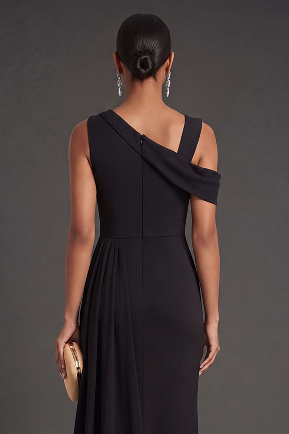 Black Mermaid Ruched One Shoulder Long Formal Dress with Slit
