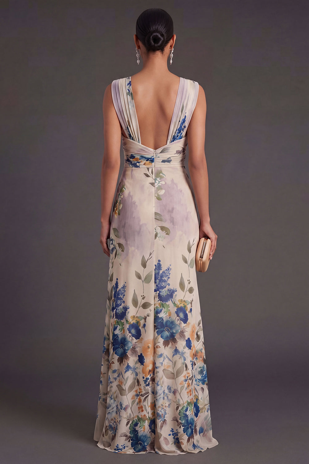 Ivory Floral Thick Straps Mermaid Long Formal Dress with Slit