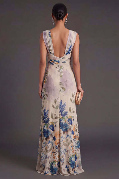 Ivory Floral Thick Straps Mermaid Long Formal Dress with Slit