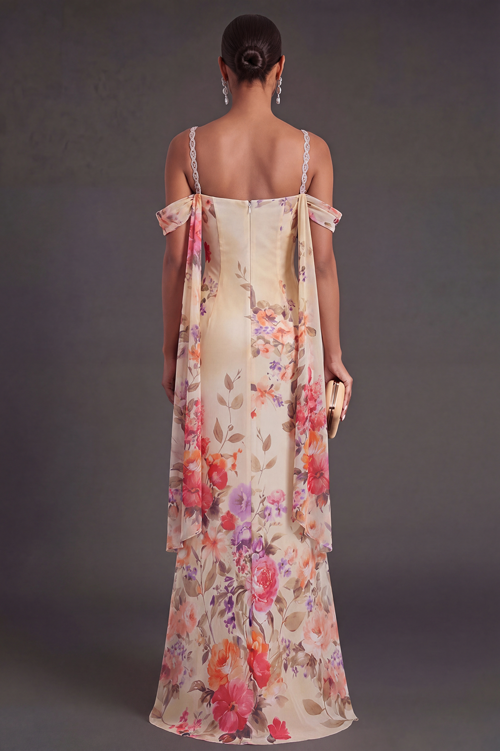 Black Floral Mermaid Cold Shoulder Long Formal Dress