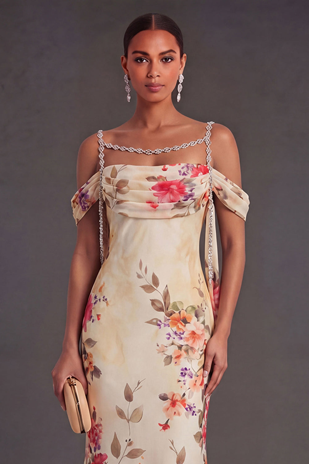 Black Floral Mermaid Cold Shoulder Long Formal Dress