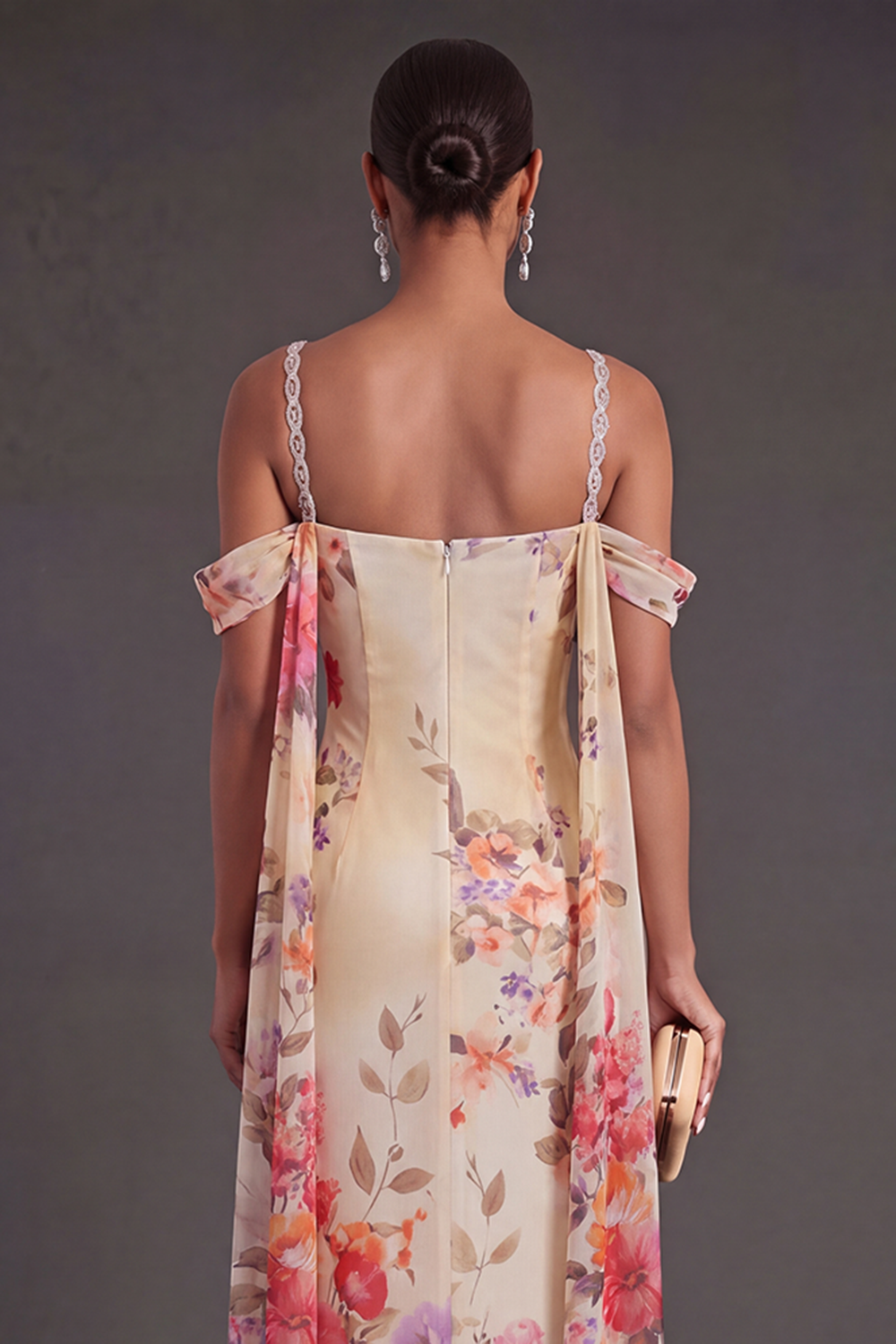 Black Floral Mermaid Cold Shoulder Long Formal Dress