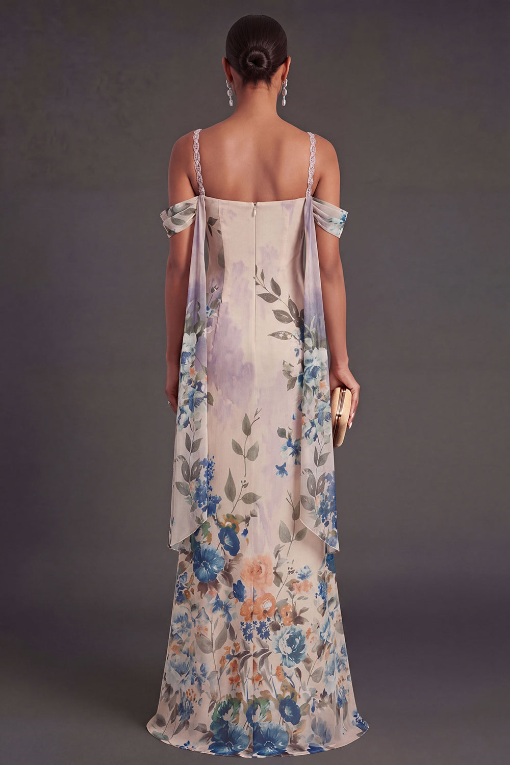 Black Floral Mermaid Cold Shoulder Long Formal Dress