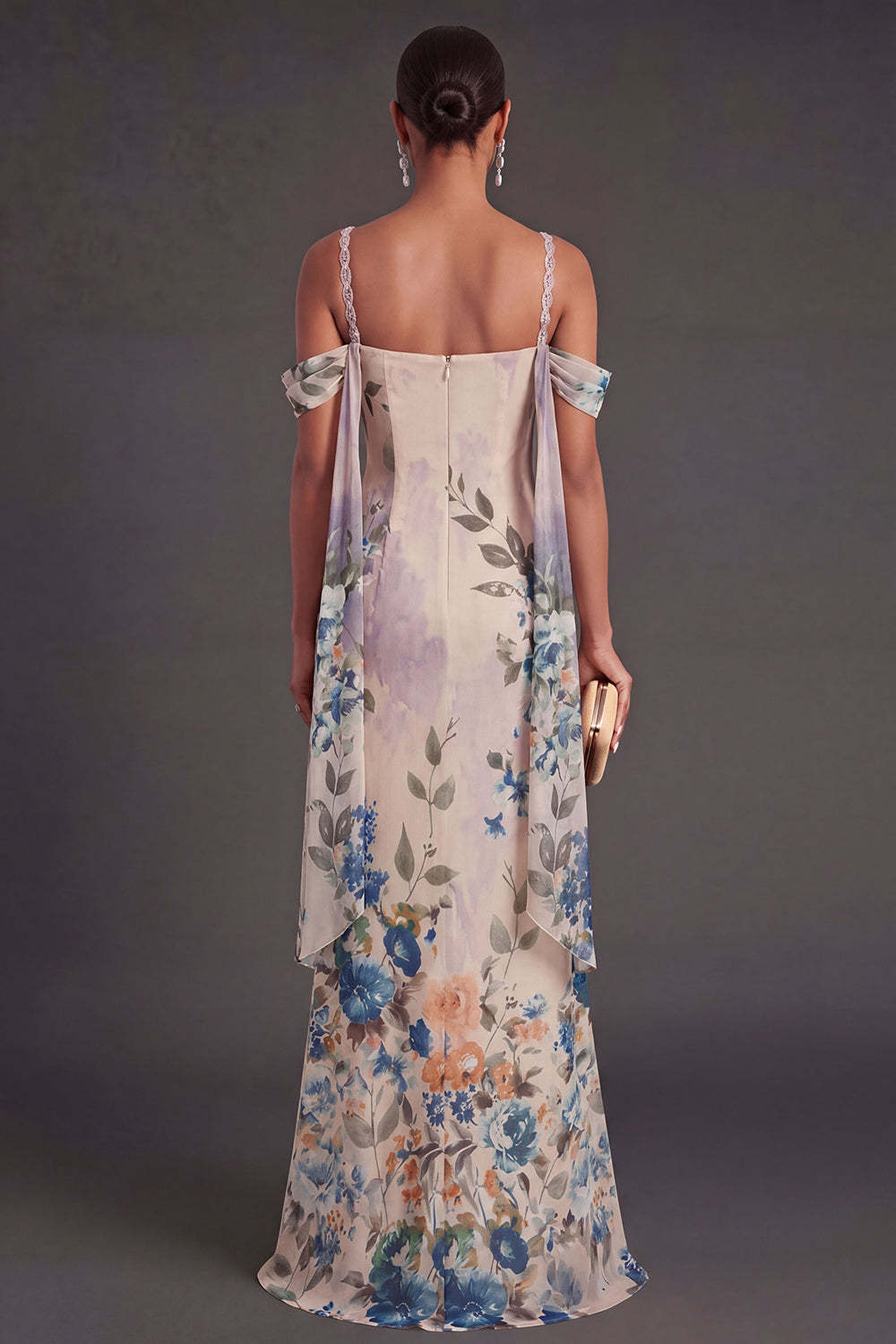 Black Floral Mermaid Cold Shoulder Long Formal Dress