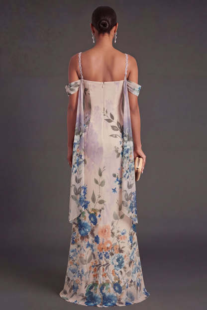 Black Floral Mermaid Cold Shoulder Long Formal Dress