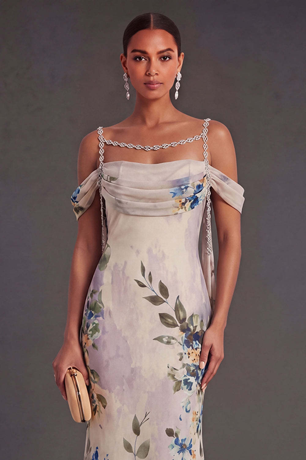 Black Floral Mermaid Cold Shoulder Long Formal Dress