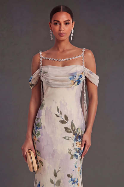 Black Floral Mermaid Cold Shoulder Long Formal Dress