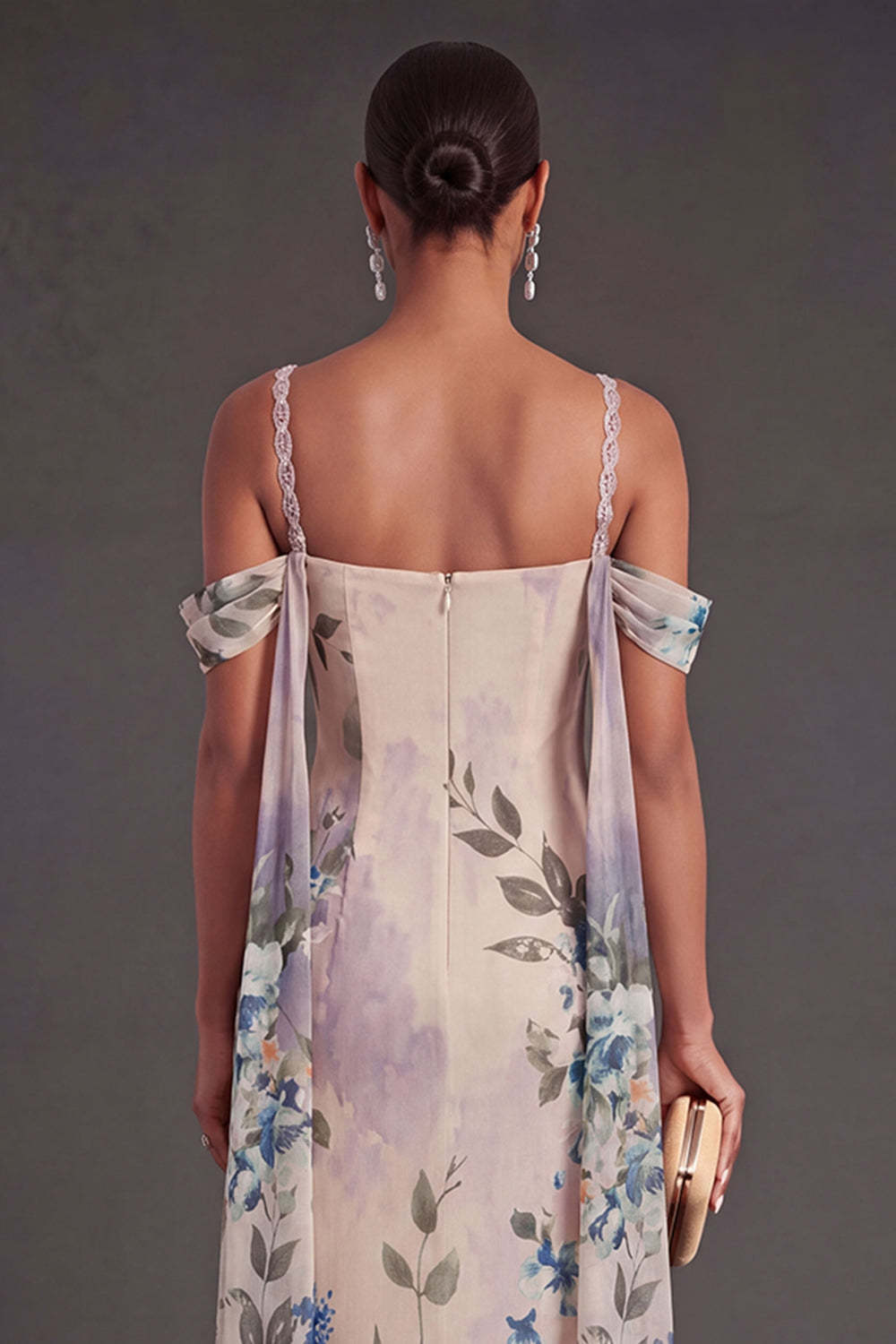 Black Floral Mermaid Cold Shoulder Long Formal Dress